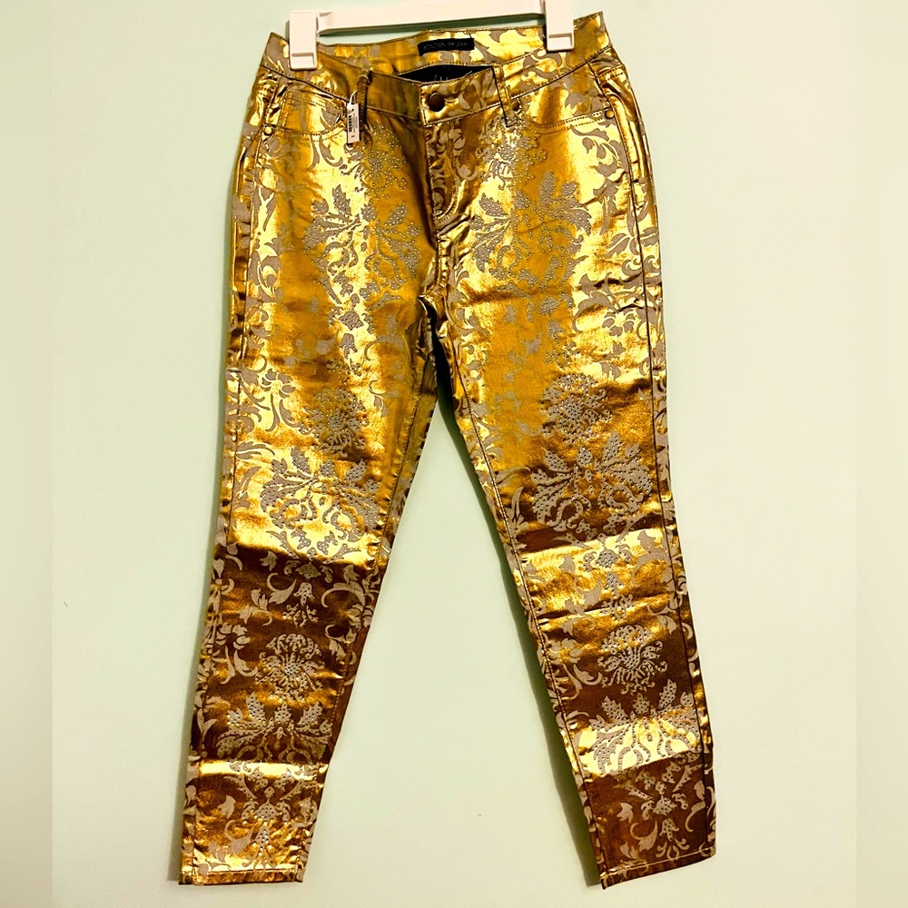 Sexy, eye catching goldish yellow pants with Diamond like rhinestones.